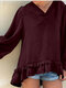 Casual V-neck Lantern Sleeve Ruffle Plus Size Blouse for Women - Wine Red