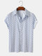 Mens Allover Pattern Element Print Plain Breathable Loose Short Sleeve Shirts - White