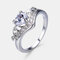 Vintage Geometric Peach Heart Crown Rings Hollow Gem Rhinestone Rings Chic Jewelry - White