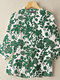 Plant Print Button Stand Collar Casual Blouse - Green