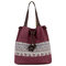 Women Canvas Bohemian Handbag Bucket Bag Shoulder Bag - Red wine