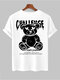 Camisetas de manga corta con estampado de letras y oso de dibujos animados para hombre Cuello - Blanco
