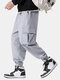 Mens Texture Solid Color Daily Drawstring Cargo Pants With Pocket - Gray