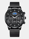 12 Colors Stainless Steel Men Casual Business Watch Decorative Calendar Pointer Quartz Watch - Black Band Black Case Black Dial