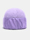 Unisex Acrylic Knitted Thickened Solid Color Satin Cloth Patch Patchwork Fashion Warmth Brimless Beanie Hat - Light Purple
