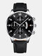 10 Colors PU Leather Men Business Watch Decorated Pointer Calendar Quartz Watch - Black Band Silver Case Black Dia