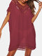 Women Hollow Out V-Neck Thin Sun Protection Dress Beach Cover Up - Red
