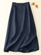 Women Solid Color Zip Back Cotton Casual Skirt - Dark Blue