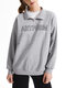 Letter Embroidered Zip Front Drop Shoulder Sport Sweatshirt - Gray