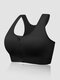 Большие размеры Женское Передняя молния с высокой эластичной подкладкой Противоударный спортивный бюстгальтер Yoga - Черный