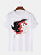 Herren-T-Shirt mit Rundhalsausschnitt und chinesischen Yin-Yang-Karpfen-Aufdruck, kurzärmelig - Weiß