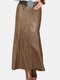 Solid Color PU Leather High Waist Skirt For Women - Khaki