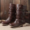 Plus Size Slip Resistant Buckle Strap Decoaration Mid Calf Block Boots - Coffee