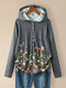 Flower Butterfly Printed Long Sleeve Plus Size Button Hoodie For Women - Grey