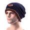 Male Knitted Slouch Beanie Hat Lining Plush Double Layers Winter Warm Ski Outdoor Cap - Blue