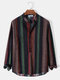 Mens Cotton Stripes Half Button Casual Long Sleeve Henley Shirts - Multicolor