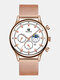 13 Colors Alloy Men Casual Business Fake Three-eye Sun Moon Star Mesh Strap Pointer Calendar Decorative Quartz Watches - Rose Gold Band Rose Gold Case Wh