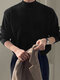 Мужской однотонный вязаный пуловер с полуворотником - Черный
