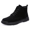 حذاء كاساول للكاحل للرجال من ريترو بسيط من الجلد المصنوع من الألياف الدقيقة غير قابل للانزلاق - أسود