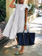Women Solid Layered Design Ruffle Sleeve Cotton Dress - White
