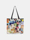 Women Cotton Linen Cat Print Handbag Tote - #02