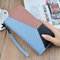 Women Stitching Color Multi-slots Long Wallets Card Holder 5.5 Inches Phone Bag - Blue