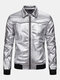 Mens Fall Nightclub Party Wear Fashion Bright Color Long Sleeve Lapel Jacket - Silver