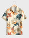 पुरुषों के लिए ऑलओवर ट्रॉपिकल प्लांट प्रिंट हवाईयन वेकेशन शॉर्ट स्लीव शर्ट - खुबानी