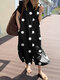 Cottagecore Polka Dot Pocket Lapel Short Sleeve Shirt Dress - Black