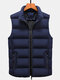 Mens Solid Zip Up Stand Collar Warm Padded Gilet Vests With Pocket - Blue