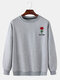 Mens Rose Pattern Solid Color Crew Neck Casual Pullover Sweatshirt - Gray