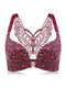 Butterfly Embroidery Front Closure Wireless Adjustable Gather Soft Bras - Wine Red 1