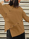 Damen-Hemd mit unregelmäßigem Knopfdesign, einfarbig, langärmelig - Khaki