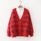 Small Fragrance Suit Loose Outside Velvet Sweater Women's Cardigan V-neck Sweater Casual Short Coat - Red