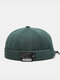 Unisex Cotton Letter Label All-match Drawstring Adjustable Brimless Beanie Landlord Caps Skull Caps - Dark Green