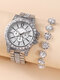 2 Pcs/Set Alloy Rhinestone Women Casual Watch Decorated Pointer Quartz Watch Bracelet - Silver