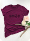 Casual Letter Print Solid Color Short Sleeve  Plus Size T-shirt - Wine Red
