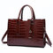 Women Crocodile Pattern Tote Handbag Large Capacity Solid Crossbody Bag - Red wine