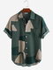 Mens Casual Breathable Striped Color Block Short Sleeve Shirts - Dark Green