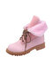 Plus Size Women Warm Lining Lace Up Winter Combat Snow Boots - Pink