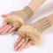 Women Winter Warm Knitted Thicken Fingerless Gloves Artificial Rabbit Hair Half Finger Sleeve - Camel