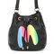 Women Candy Color Bucket Casual Crossbody Bag Leisure Shopping Shoulder Bags - Black