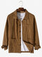 Mens Corduroy Solid Button Up Basics Long Sleeve Jackets With Pocket - Brown