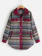 Vintage Jacquard Patch Corduroy Button Long Sleeve Coat - Red