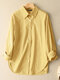 Cotton Solid Lapel Button Front Long Sleeve Loose Shirt - Yellow