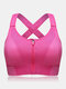 Plus Size Front Zipper Full Coverage Shockproof Yoga Sport Bras - Rose