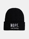 Unisex Acrylic Knitted Contrast Colors Letters Embroidered All-match Warmth Knit Beanie Hat - Black