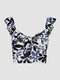 Camiseta sin mangas elegante recortada con espalda abierta anudada con volantes florales azul marino - Armada