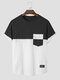 Mens Two Tone Stitching Crew Neck Cotton Short Sleeve T-Shirts - Black