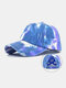 Unisex Washed Distressed Cotton Tie-dye Broken Hole Fashion Sunshade Baseball Caps - Blue